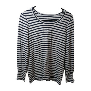 Chico's Shirt Balloon Sleeve Peasant Size Small 0 Blue Navy Breton Stripe Blouse